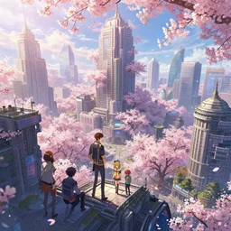 cyberpunk city, cherry blossoms, unreal engine, fantasy art by greg rutkowski, loish, rhads, ferdinand knab, makoto shinkai and lois van baarle, ilya kuvshinov, rossdraws, tom bagshaw, global illumination, radiant light, detailed and intricate environment