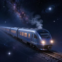 beautiful digital painting of space train among stars and stardust trending on artstation, 4 k, uhd, high quality, steam is stardust, galaxies