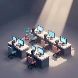 isometric pixelated computer lab