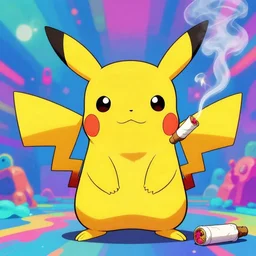 psychedelic pikachu smoking a joint