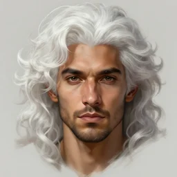 beautiful, strong, mixed race, white hair, curly hair, small beard, male, face, head shot, fantasy, highly detailed, digital painting, artstation, concept art, smooth, sharp focus, illustration, art by artgerm and greg rutkowski and alphonse mucha