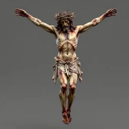 3 d model, digital render of jesus covered in blood, wearing the crown of thorns