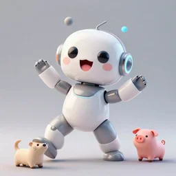 product photo of a futuristic happy surprised robot pet, asymmetric flowing dancing pose minimalistic cute, by artgerm and greg rutkowski and marc newson and zaha hadid, alphonse mucha, samsung apple webcam, matte glossy materials, neon, otter puppy pig. three quarter view, volumetric light, detailed, octane render, midsommar
