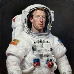 mark zuckerberg with an astronaut suit, oil on canvas