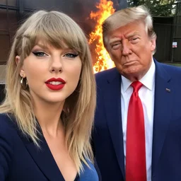 taylor swift takes a selfie of donald trump trying to burn her