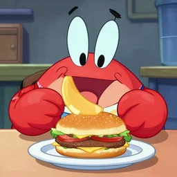 mr. krabs eating a krabby patty