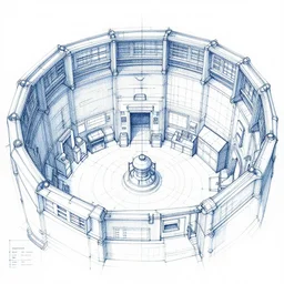 technical drawing of secret underground laboratory room interior, clear line art, sketch on paper, by Tsutomu Nihei and Laurie Greasley and Goro Fujita, detailed shadows, blueprints, schematic style, highly detailed, strong perspective, two-point perspective, isometric perspective illustration