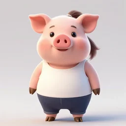 Chubby character portrait of a female humanoid pig with a pigtail. She has a cute beautiful attractive detailed pig snout face. She is wearing a tanktop and slacks standing outside a city tattoo parlor with arm tattoos. Character design by charlie bowater, ross tran, artgerm, and makoto shinkai, detailed, inked, western comic book art