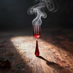 fork made of steam, fork made of crimson metal