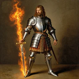 maximus decimus with armor and sword fire effect by hieronymus bosch