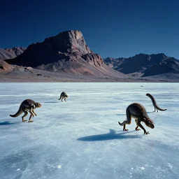 the frozen tundra on an alien planet, mountains in the background, carbon based life forms playing, national geographic, canon 5 0 mm, cinematic lighting, photography, retro, film, kodachrome