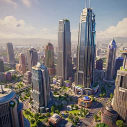 a beautiful drawing of small section of a future funk space city, unreal engine