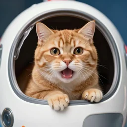 1 9 8 0's color photo of hissing cute ginger cat in nostromo spaceship