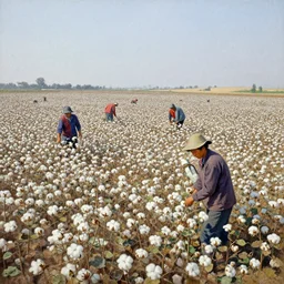 people working in a cotton field. divisionism