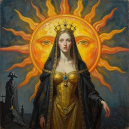 The queen of the sun by Zdzisław Beksiński and H.R. Giger, oil on canvas, 8k highly professionally detailed, trending on artstation