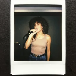 The last Polaroid photo of the best pop singer in the 80s, flash photography, grainy photograph, photorealistic 4K