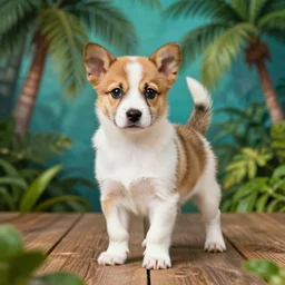 a tropical dog kitten in the style of francisco goya, 4 k resolution, tropical background, tropical