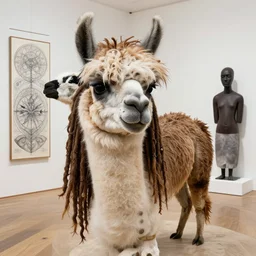 llama with dreadlocks, by mandy jurgens, ernst haeckel, el anatsui