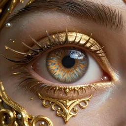 The eye of god Rah, intricate, ornate, photorealistic, ultra detailed, gold, octane render, high definition, depth of field, bokeh, 8k, artstation, cgsociety