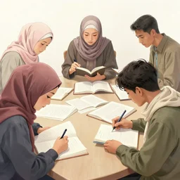 muslim people studying. collaborative artwork by yoji shinkawa, yoshikata amano, greg ruthowski, alphonse murac, beautiful and ultrafine detailed, artstation