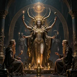 birth of the civilization out of the luciferian spirit of distributed cognition, secret illuminati cabal, highly detailed, maximalist, occult alchemy, realistic, dark fantasy, 8 k