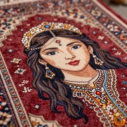 close up shot of an accurate carpeted model of a Persian girl, colourful, lots of detail, depth of field, intricate, delicate, by Jonas Jensen, Magnum photos