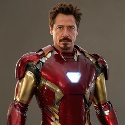 film still of Jake Gyllenhaal as Tony Stark in Ironman armor without the head piece in the new Avengers movie