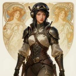 A full portrait of a beautiful post apocalyptic Chinese explorer, intricate, elegant, highly detailed, digital painting, artstation, concept art, smooth, sharp focus, illustration, art by Krenz Cushart and Artem Demura and alphonse mucha