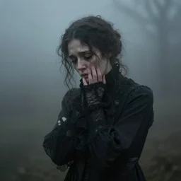 portrait! mysterious victorian!!!! lady! grief, sadness, fog!!! unsettling, by a romantic era painter!