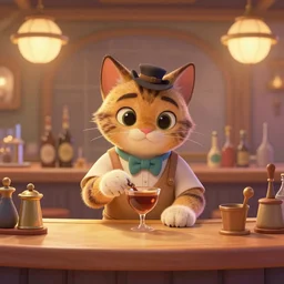 animal cat working as a bartender at a pub, disney style, zootopia, matte painting, artstation