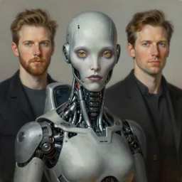 Beautiful hyperrealistic detailed matte portrait painting of a cyborg creature, by andreas rocha and john howe, and Martin Johnson Heade, featured on artstation, featured on behance, golden ratio, f32, well composed, cohesive