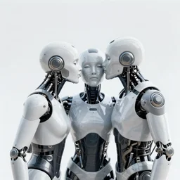 three cyborgs kissing