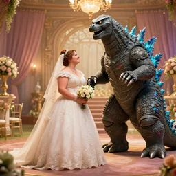 a still from My Big Fat Greek wedding, wedding, wedding, with Fox McCloud and godzilla, octane render, nvidia raytracing demo, masterpiece