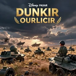 still image of the battle of Dunkirk by Disney's Pixar, animated style