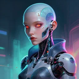 a cyberpunk plastic android, a character portrait, synthwave by art artgerm, cg society contest winner, shock art, sci-fi, artstation hq, speedpainting
