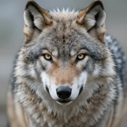 fantasy wolf portrait, eye contact, Ruan Jia, in Vincent Di Fate color scheme, featured in artstation, octane render, cinematic, elegant, intricate, 8k