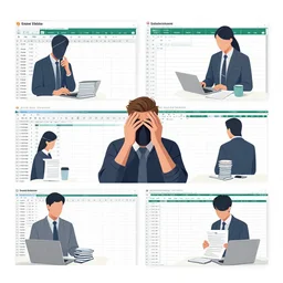 phobia - inducing office collage, apocalyptic excel table, procrastinating work art from hell, performance improvement plan, revenue optimization function, capital - intensive boredom, casual friday