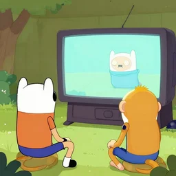 illustration of monkeys watching tv in the style of adventure time, by pendleton ward