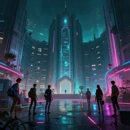 photo environement cyberpunk university : 4, 4 k rtx hdr volume light concept studio matte painting environement digital illustration style cyberpunk 2 0 7 7 artstation artur tarnowski, mihai muscan, marcin tomalak, marta leydy, marcin stepien, charlotte hughes, zuzanna dabrowa neon bioluminiscence