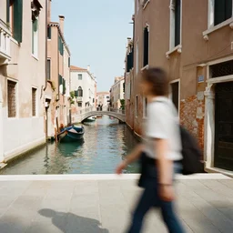 portra 800 street photography in Venice a subject is blurry because it's in motion