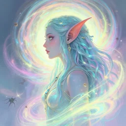 side portrait, female goblin - orc druid, gloomhaven, luminescent, colorful swirly magic ripples, pastel colors, by greg manchess, huang guangjian, gil elvgren, sachin teng, greg rutkowski, jesper ejsing, ilya kuvshinov