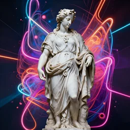 renaissance statue surrounded by neon abstract art, highly detailed