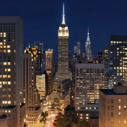 new york city in an anime style at night