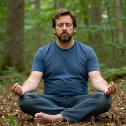 chubby Steve Carell meditate in the Forest