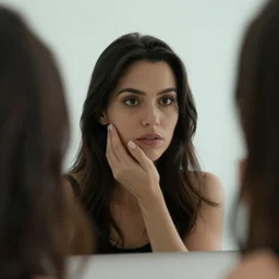 a cinematicp photo, a woman in the mirror, ultra realistic, canon, 3 5 mm, coherent, in focus, sharp, 4 k