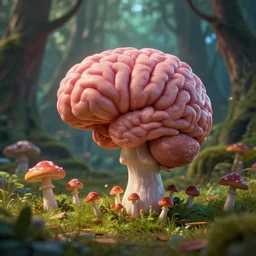 brains growing like mushrooms in a fantasy forest, 8 k, unreal engine, trending on artstation