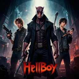 Hellboy movie poster, Greg Rutkowski, Darek Zabrocki, Karlkka, Jayison Devadas, Phuoc Quan, trending on Artstation, 8K, ultra wide angle, pincushion lens effect