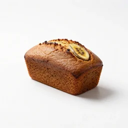 miniature loaf of banana bread, professional product shot, isolated on a pure white background, centered, entire object in frame, sharp focus, soft studio lighting