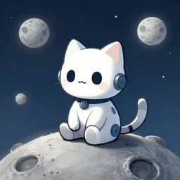 cute little robotcat sitting on the moon, fantasy, concept art, artstation, tyler edlin, thomas karpi