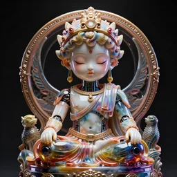 vibrant ultra clear ceramic sculpture of beautiful cute android roman god meditation position,, cybernetics, low contrast, cinematic dramatic lighting, hyper realistic detailed intricate render, hypermaximalist, ornate, epic composition, 4 k 8 k, cryengine octane blender, sharp focus, concept art, masterpiece
